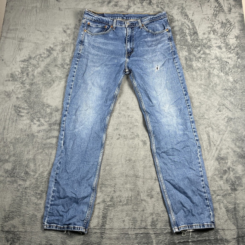 Levis 505 Regular Fit Jeans Mens 34x32 Blue Whiskered Denim Cotton Straight Leg